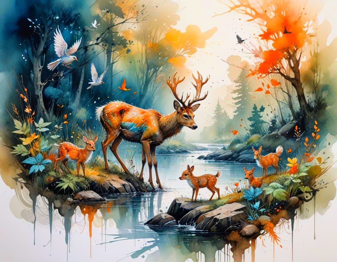 Wildlife Gathering in a Harmonious Wilderness