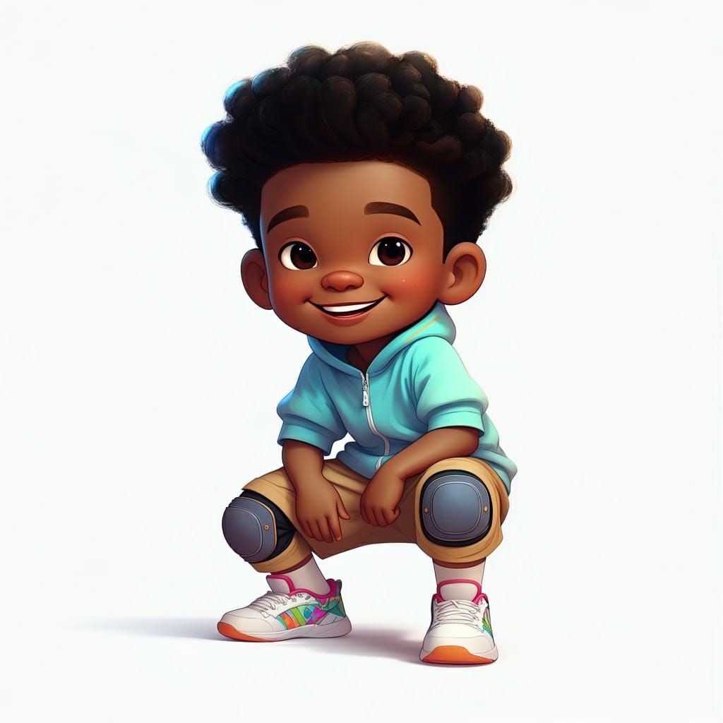 Adorable Black Boy Cartoon Character in Detailed Matte Style