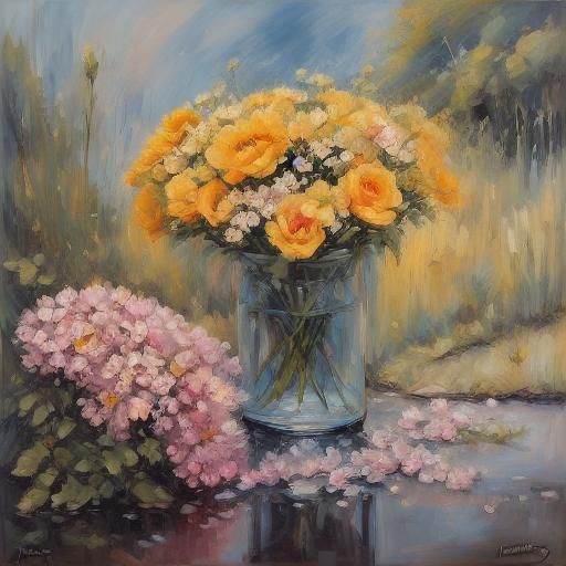 Pink and Yellow Roses in Watercolor Style