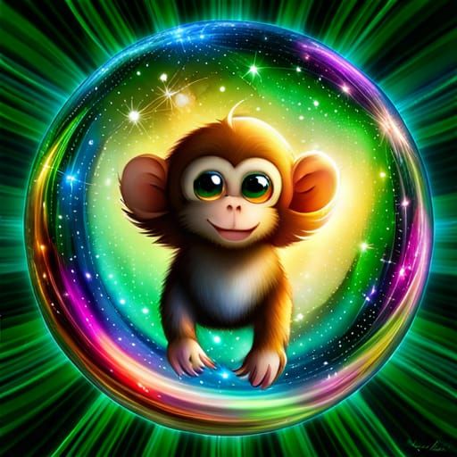 Cute Chibi Monkey in Glass Sphere