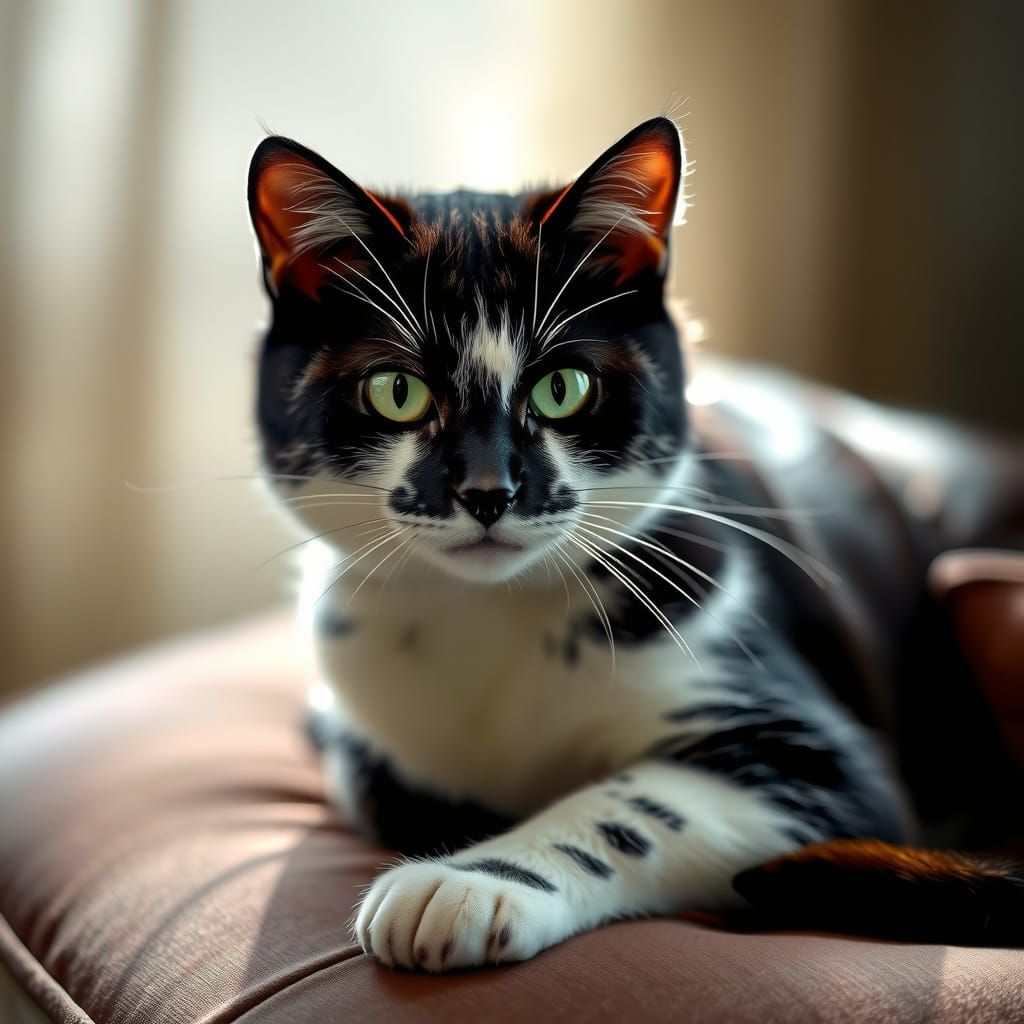 Regal Black and White Cat Portrait with Emerald Eyes