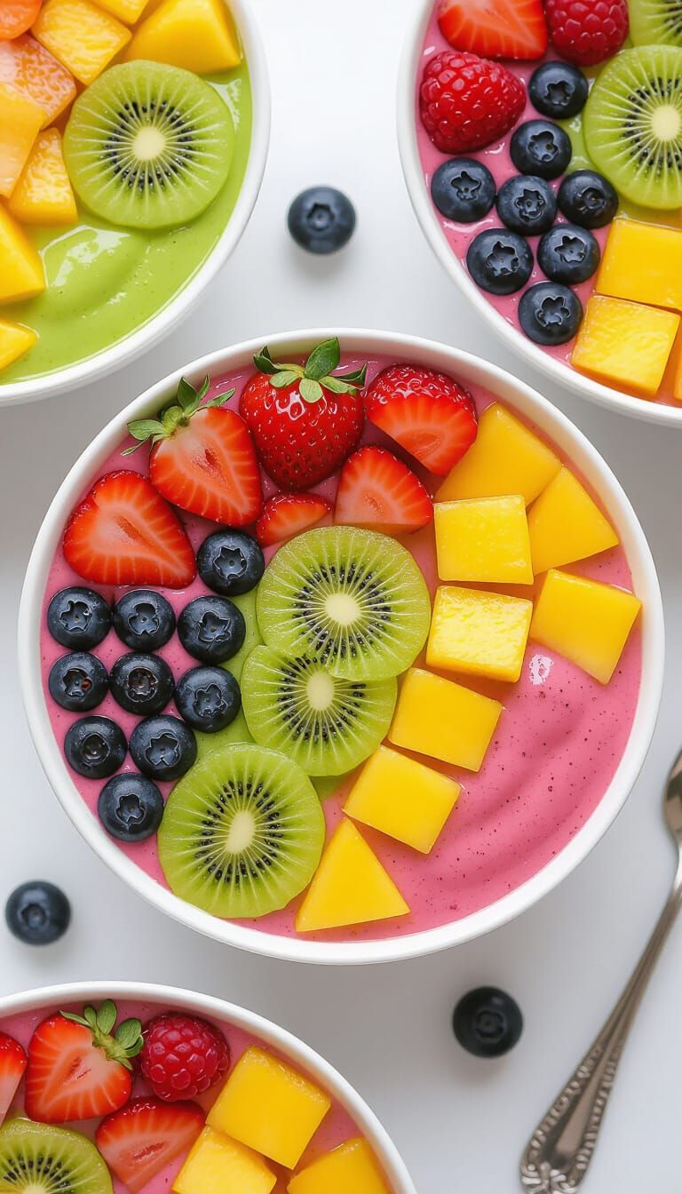 Vibrant Smoothie Bowls with Fresh Fruit Toppings