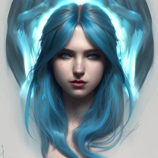 Blue Haired Siren Portrait in Hyperdetailed Style