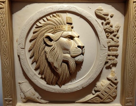 Assyrian Ivory Plaque: Lion Attacks Man with Gold Leaf