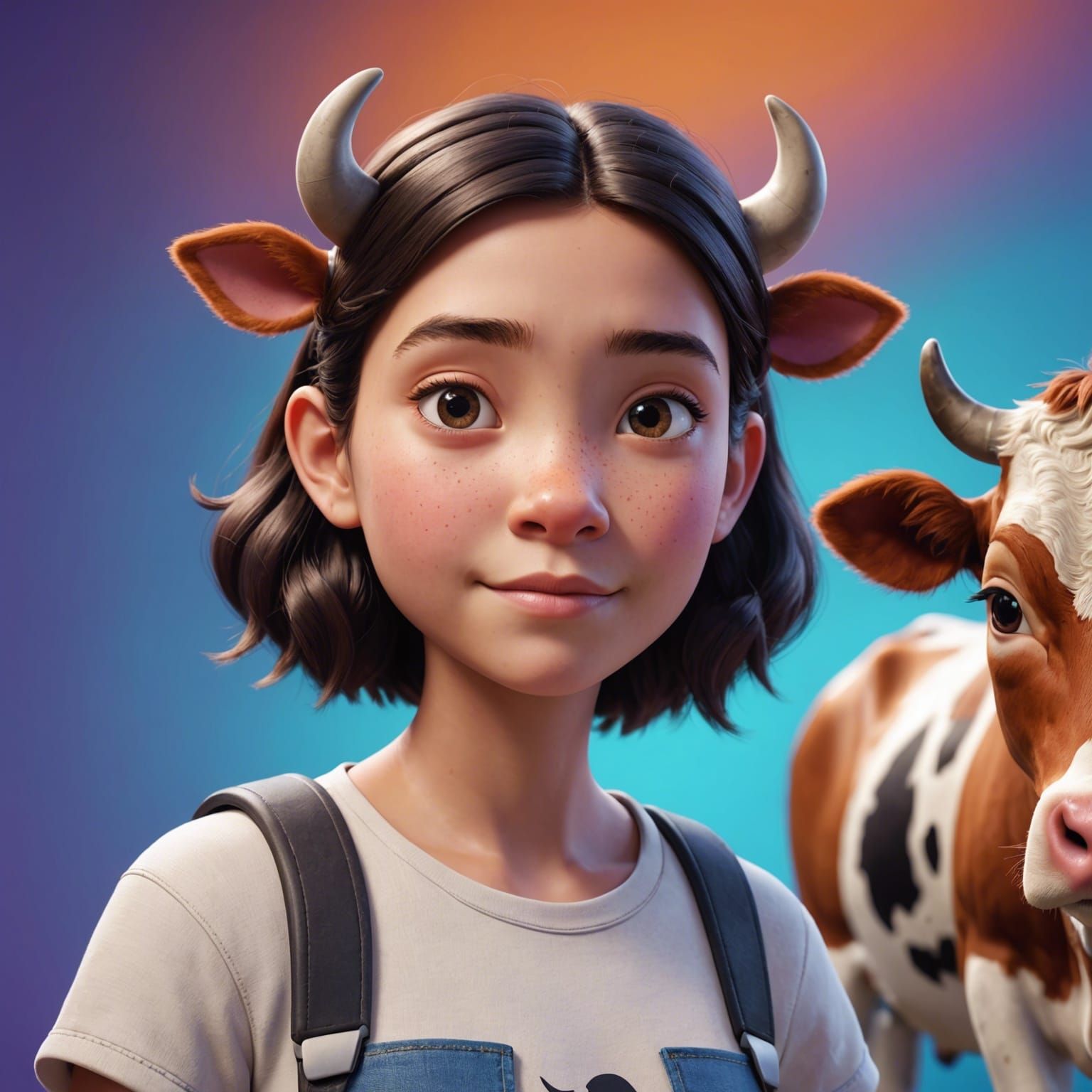 Pixar-Style Human-Cow Hybrid 3D Art
