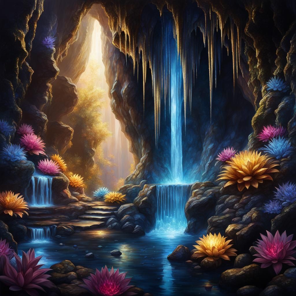 Hyperrealistic Crystal Cavern with Diamonds and Gold