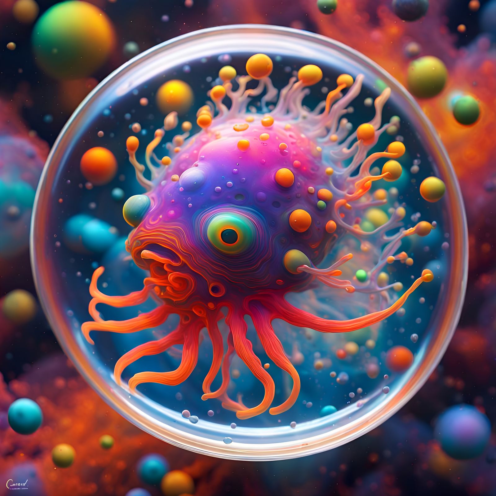 Psychedelic Amoeba in Petri Dish: Digital Art