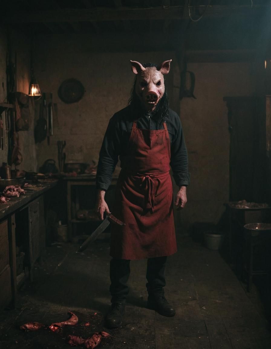 Horror Butcher: Pig Mask in Dark Cinema