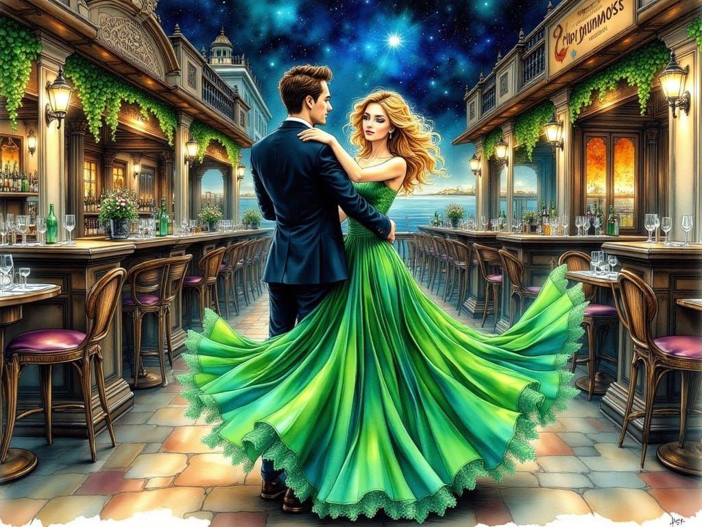 Elegant Couple Dancing Under Starry Sky