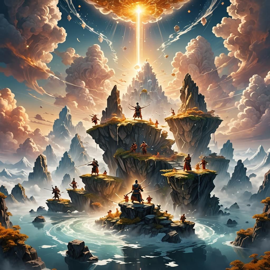 Floating Island Martial Arts Training: Ethereal Digital Art