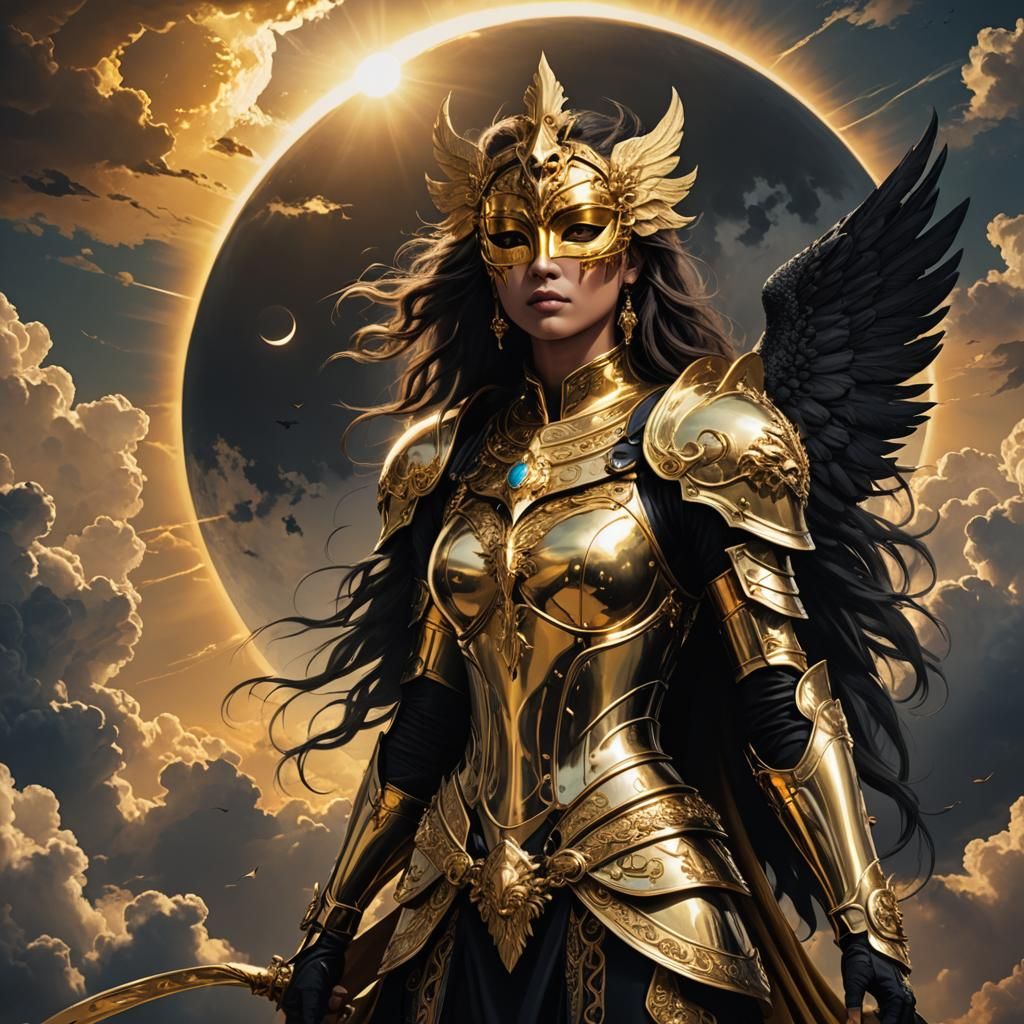 Golden Seraph Silhouetted by Black Sun