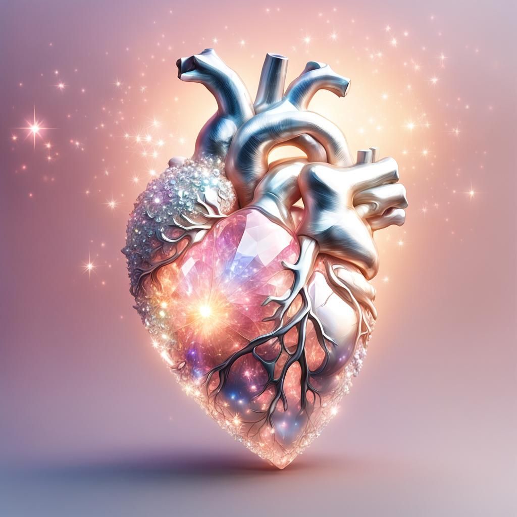 Crystal Heart with Pastel Colors and Sparks