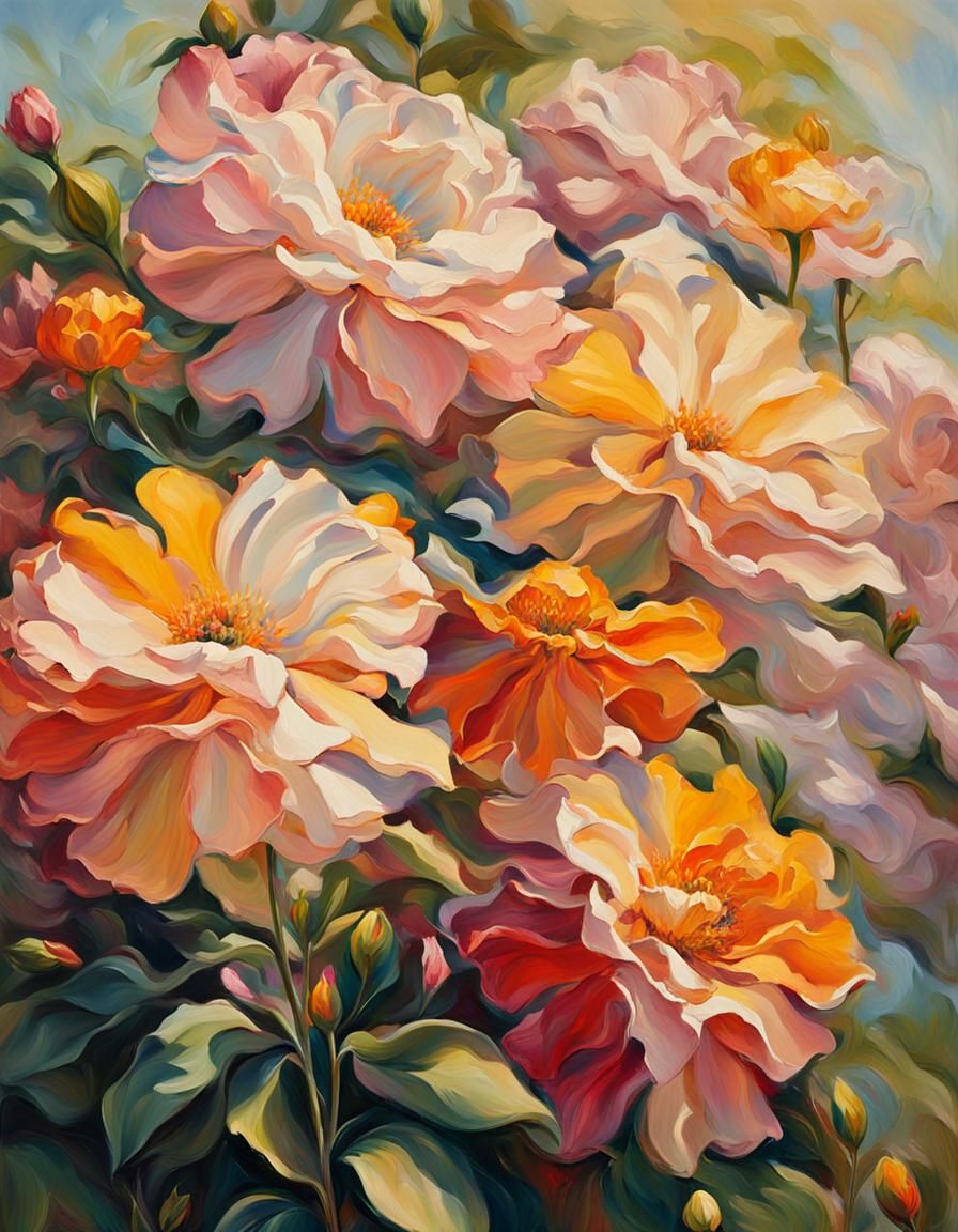 Vibrant American Modernist Garden Blooms in Oil