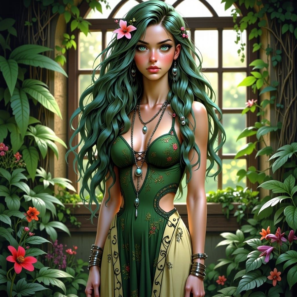 Botany Professor in Lush Greenhouse, Anime Style