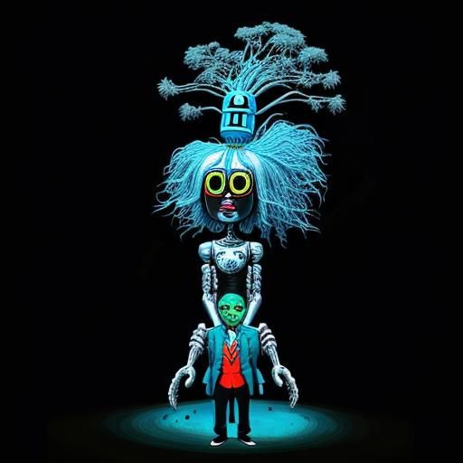 Surreal Abstract Man on Hill: Impasto Alien Voodoo