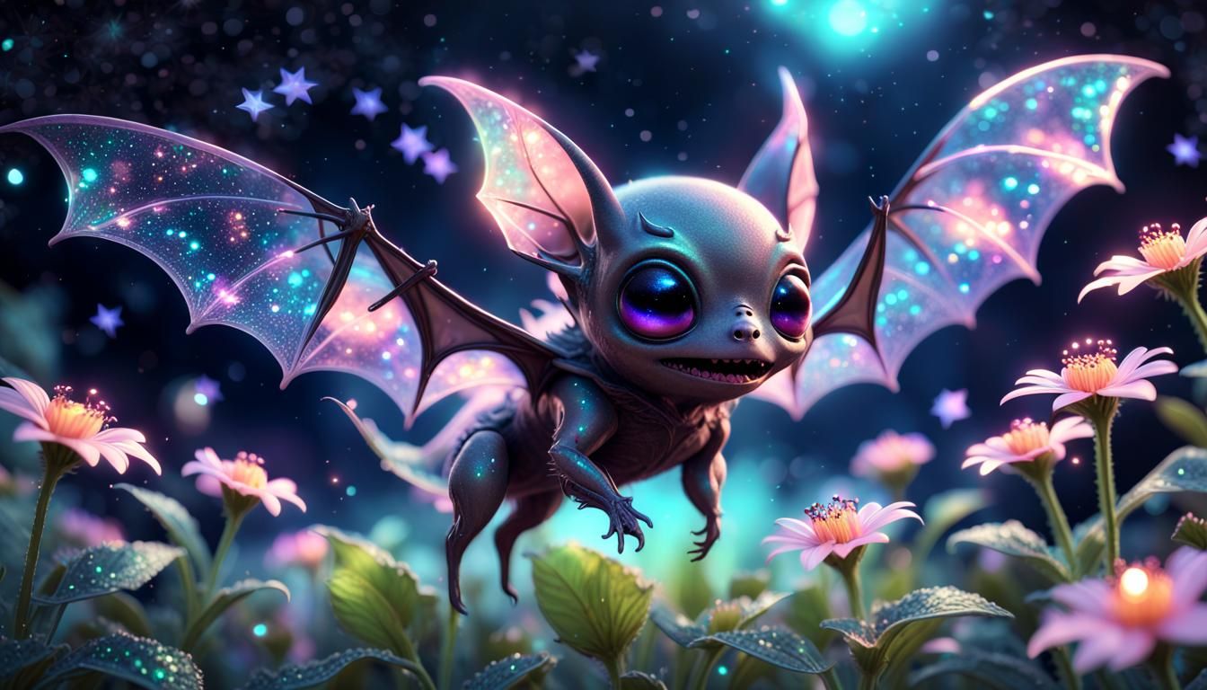 Kawaii Alien Creature with Holographic Wings