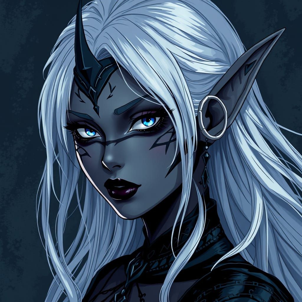 Ethereal Dark Elf Goddess in Gothic Anime Style