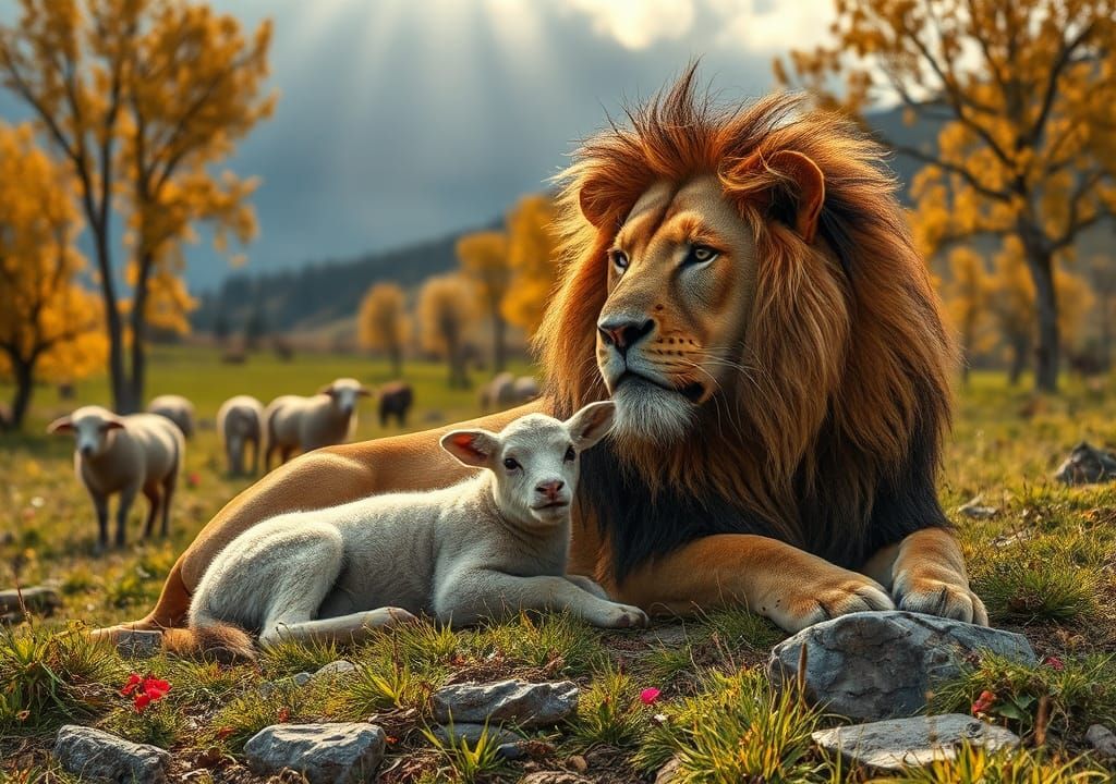 Lion and Lamb in a Peaceful Valley