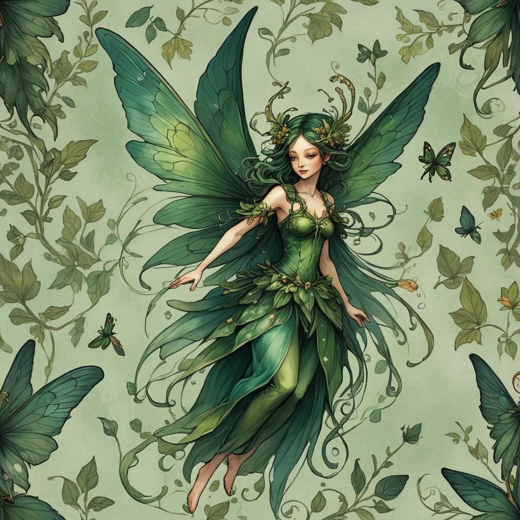 Ethereal Faerie with Green Wings