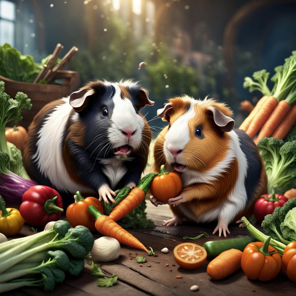 Guinea Pigs Food Fight: Detailed Matte Painting