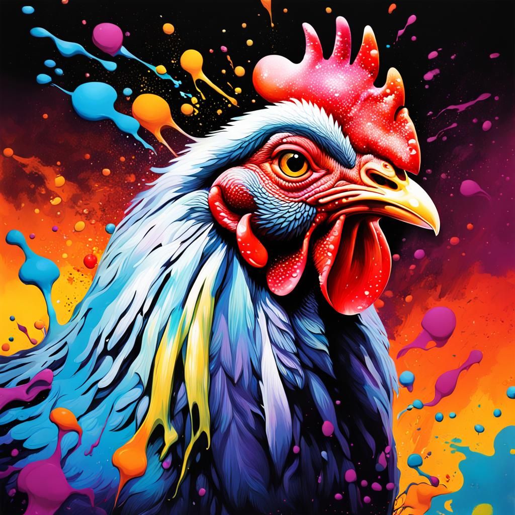 Colorful Graffiti Chicken Street Art Illustration