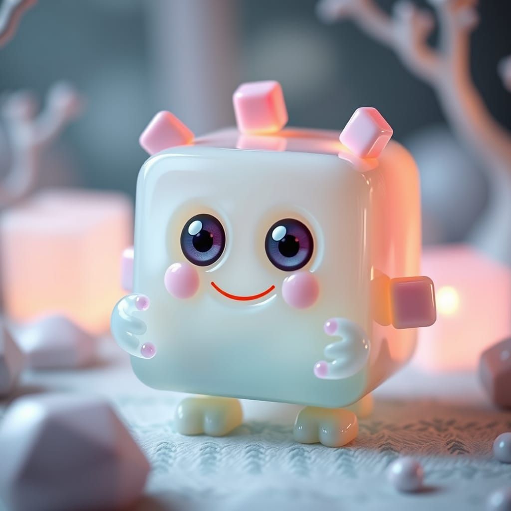 Whimsical Jelly Pudding Monster in Dreamlike Setting