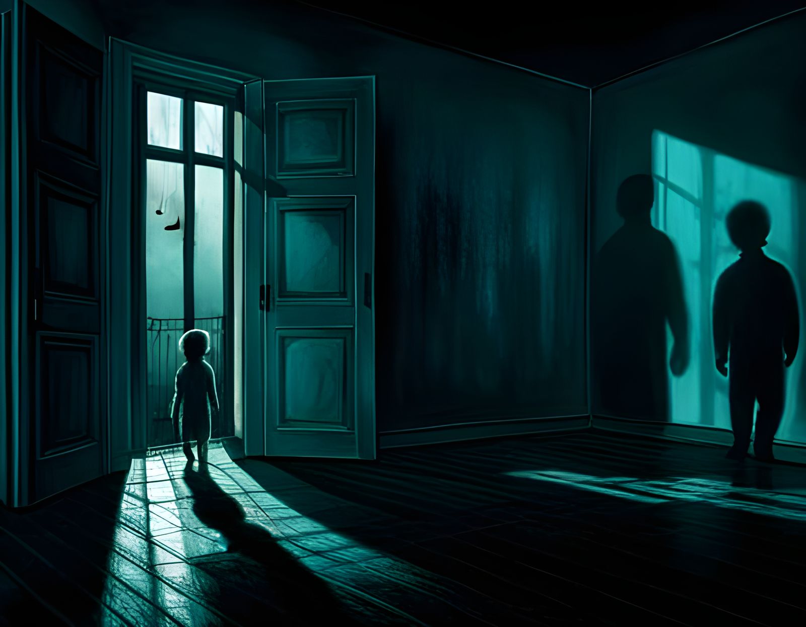 Haunted Liminal Space with Ghostly Figures
