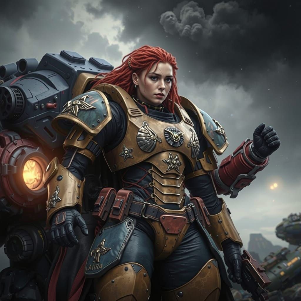 Female space marine with red dreadlocks in power armor  intr...