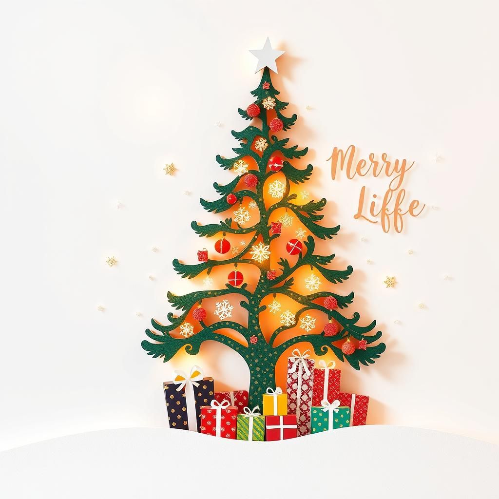Festive Christmas Tree Cutout with Presents in Vector Art