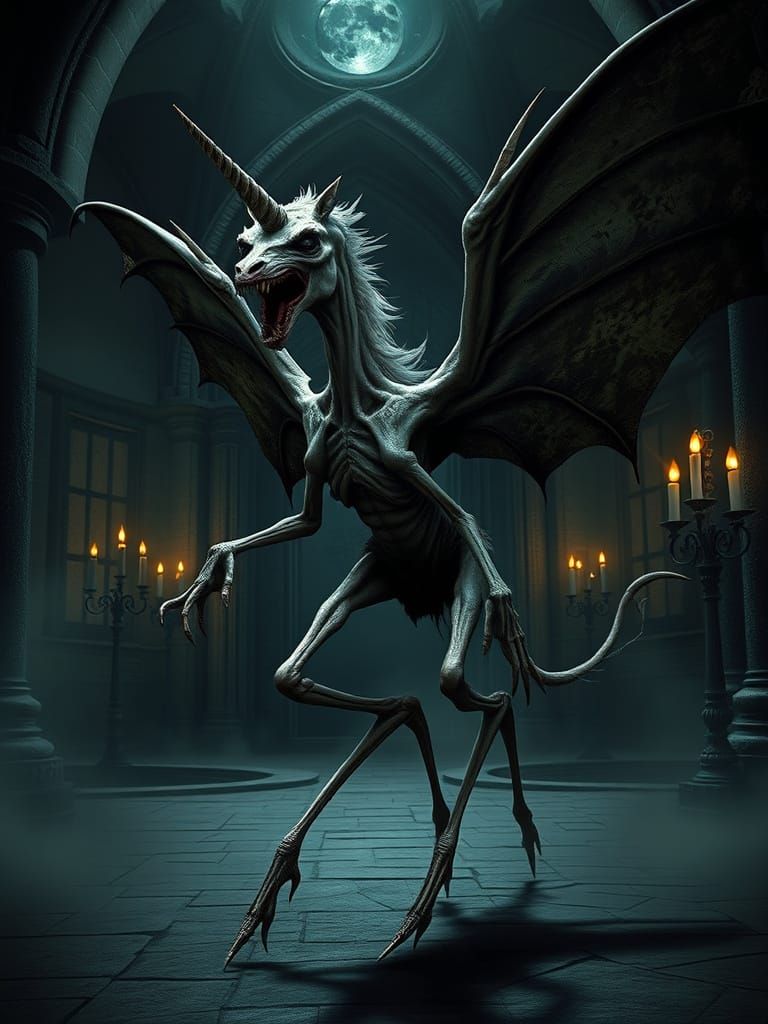 Distorted, Malnourished Creature in Dark, Gothic Landscape