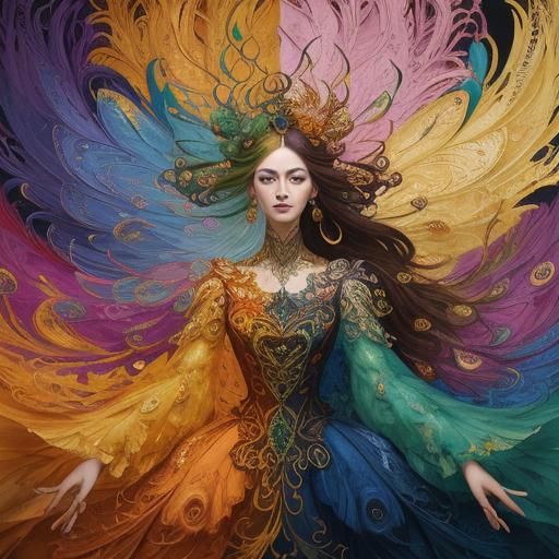 Dragon Peacock Woman in Abstract Expressionism Style