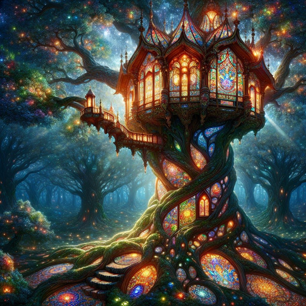 Magnificent Stained Glass Magic Treehouse