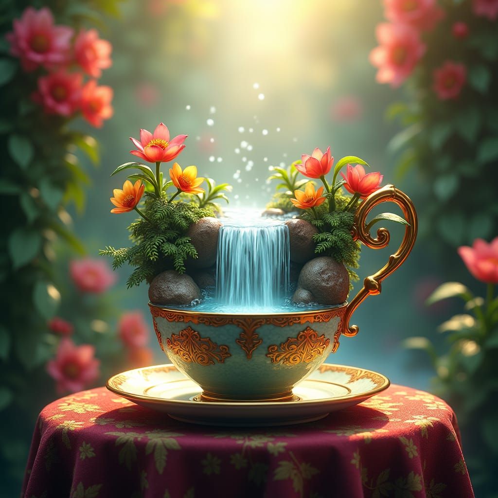 Waterfall in Teacup: Dreamlike Matte Painting