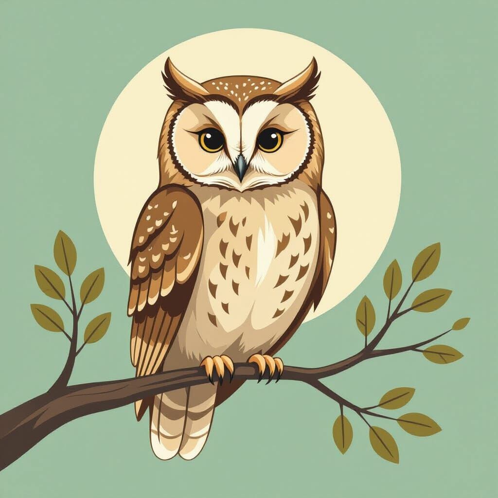 Wise Owl Illustration in Soft, Muted Colors