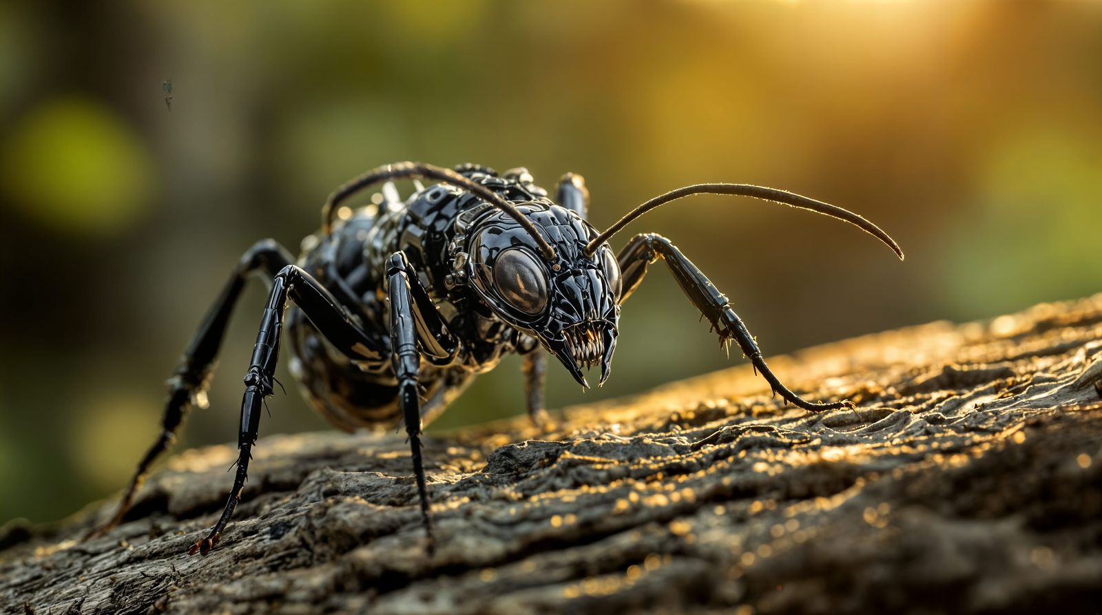 Cybernetic Black Ant Wears Chromium Armor, Ready for Battle