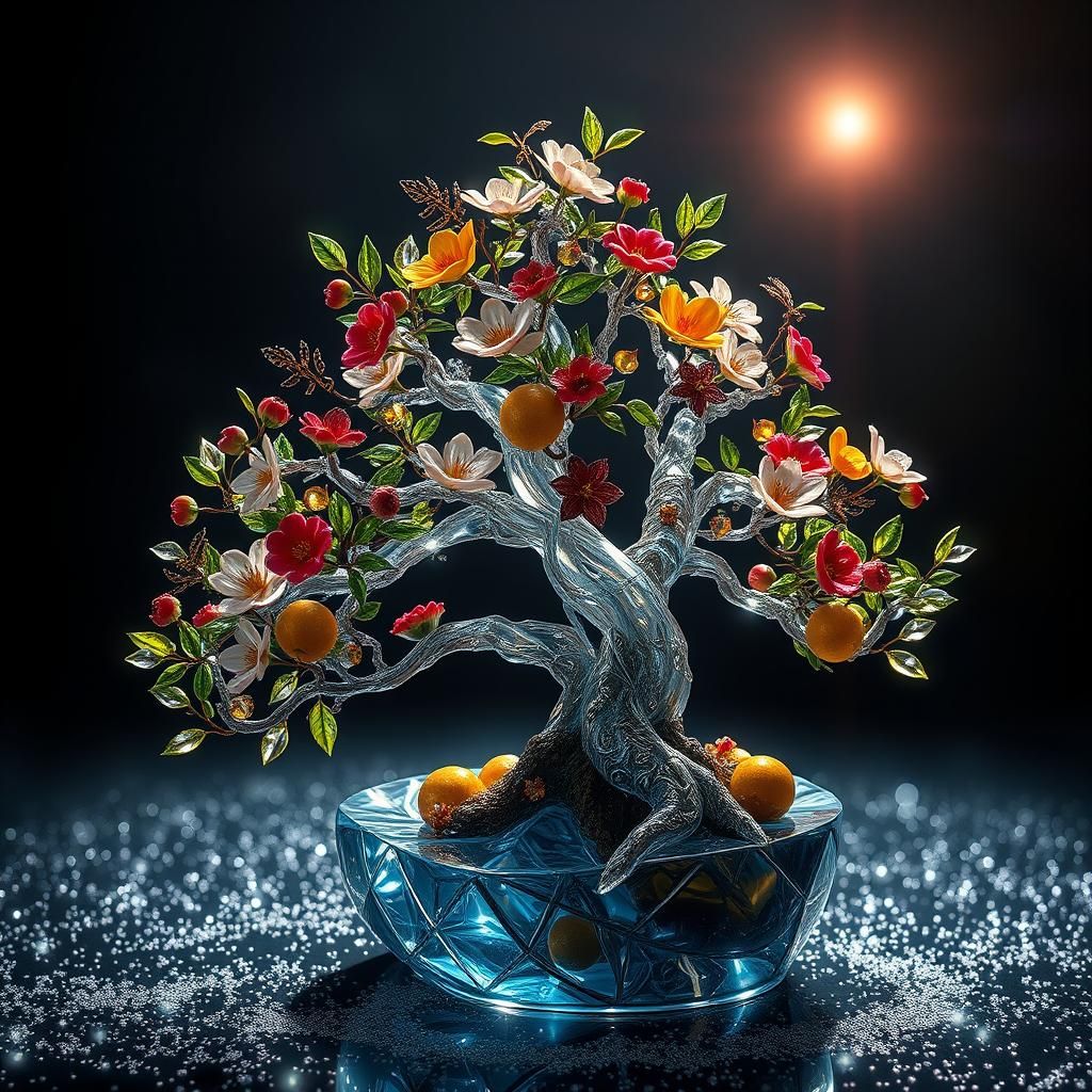 Crystal Bonsai Tree with Gemstone Blooms