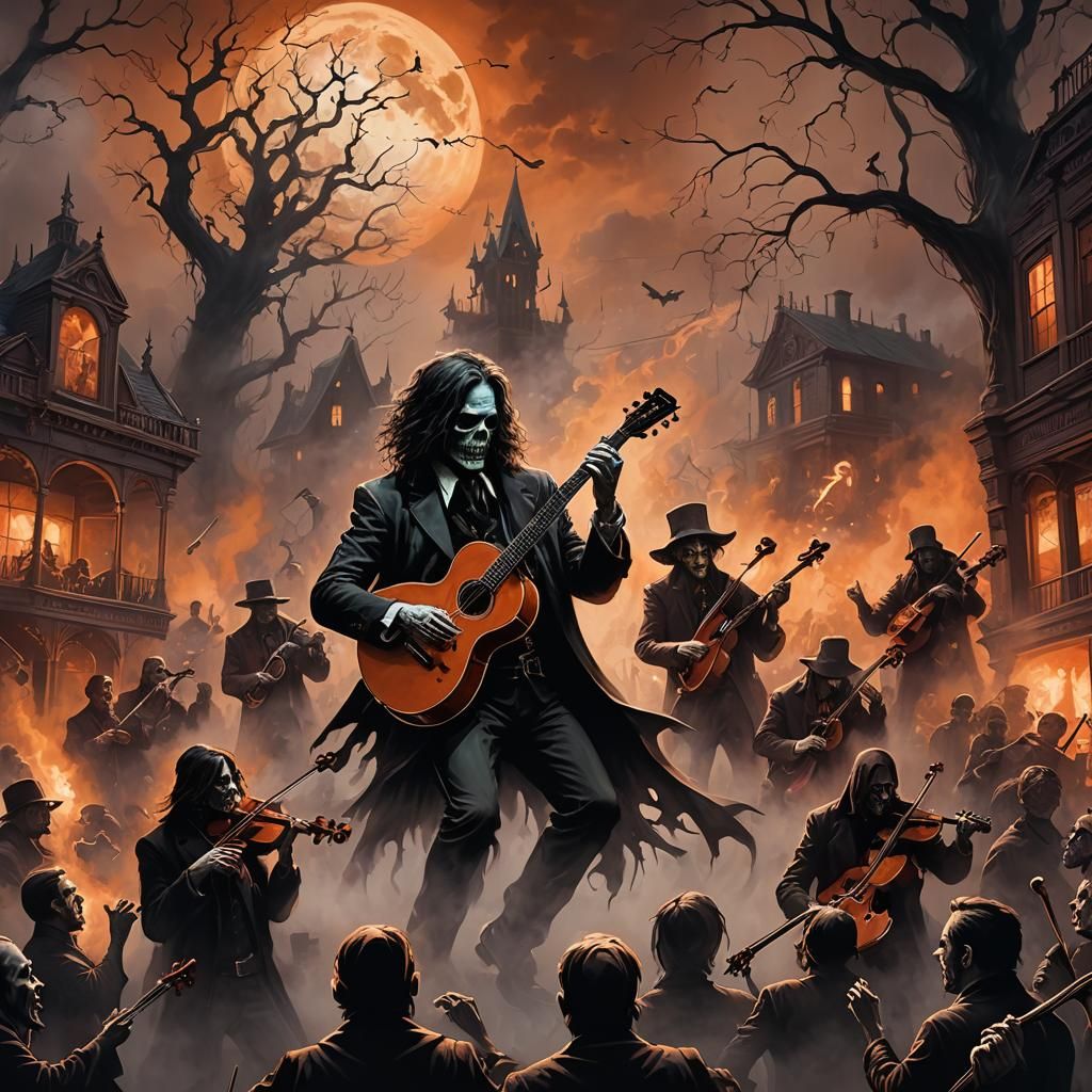 Spectral Zombie Orchestra Concert in Haunted Scene