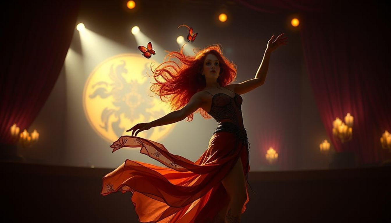 Dramatic Red-Haired Dancer in Art Nouveau Style