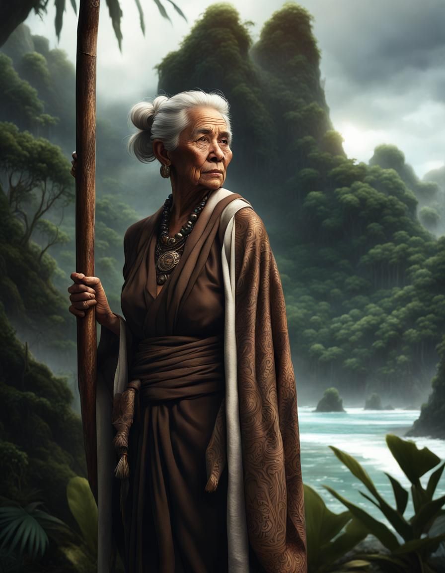 Wise Old Woman in Tropical Forest: Digital Matte Painting