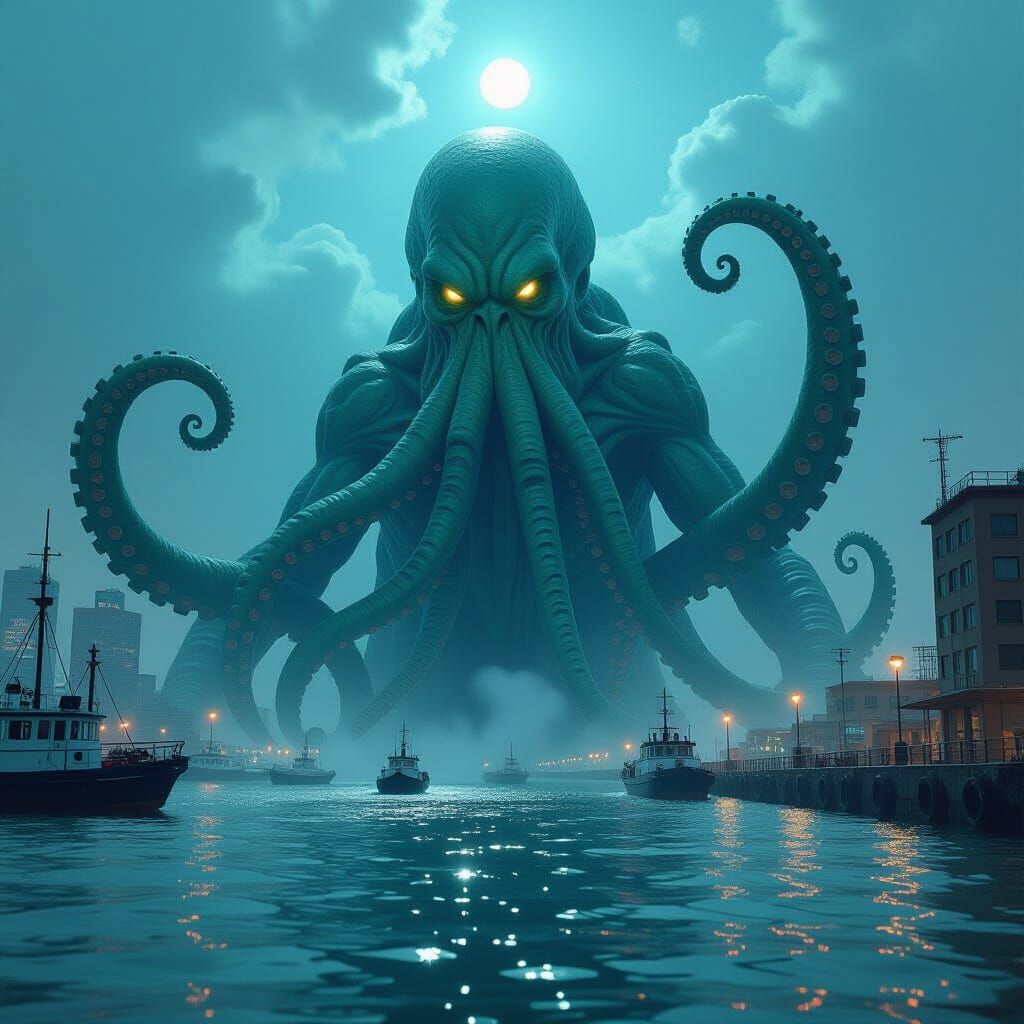 Cthulhu Emerges from Neotokio in Biomechanical Style