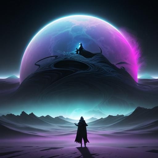 Nomad Gazing at Iridescent Sci-Fi Vortex