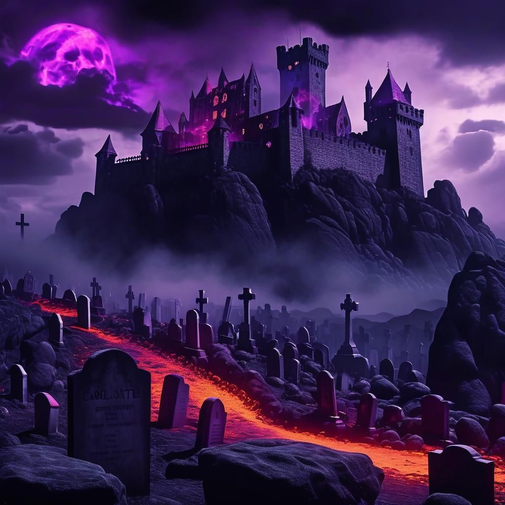 Dracula's Castle with Purple Glow and Lava