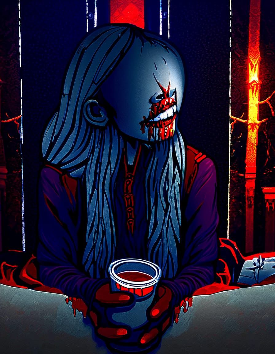 Gothic Oil Painting of Vampire Biting Neck