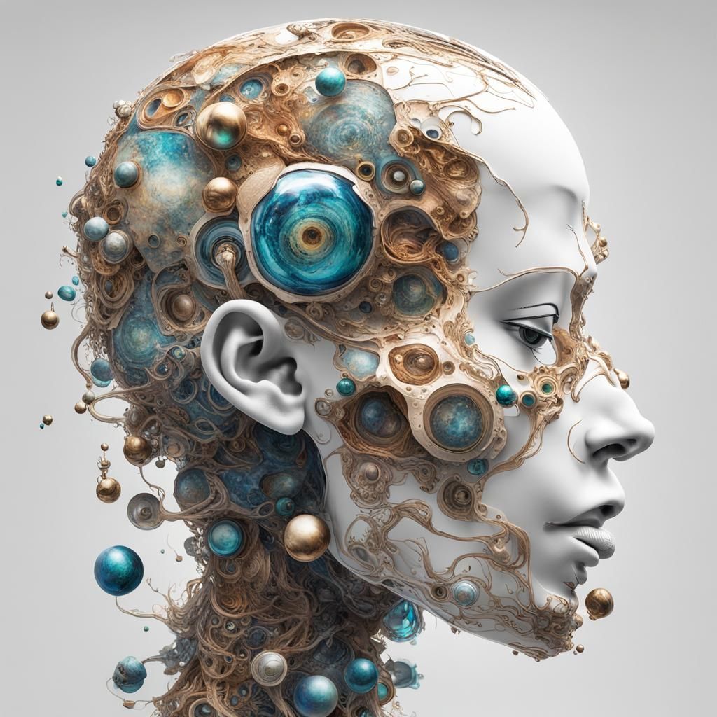 Futuristic Woman's Head Made of Bells: Surreal Galactic Art