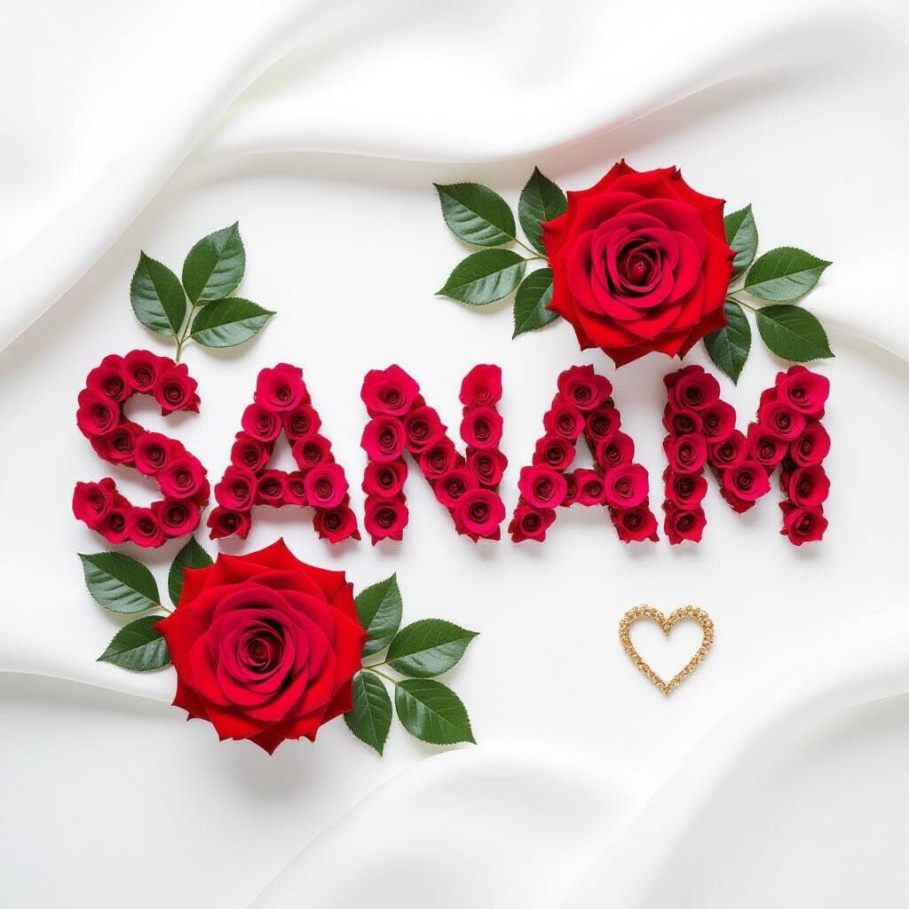 Floral Arrangement Spelling "Sanam" with Red Roses