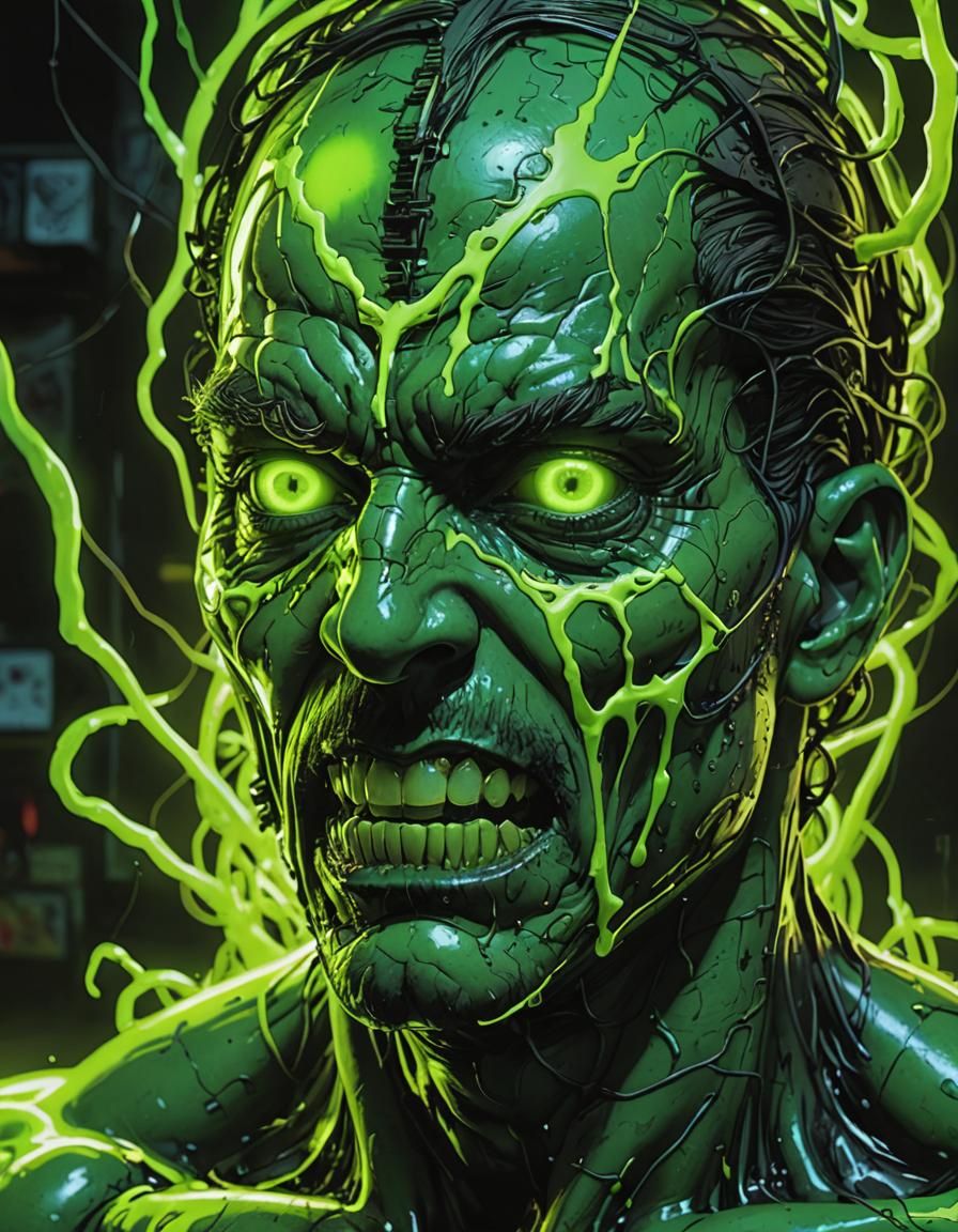 Marvel Comics/horror;
(Injection:1.2) into the eye of (madness:1.3),neon green liquid pushed into a mind of rot.
Pieter ...