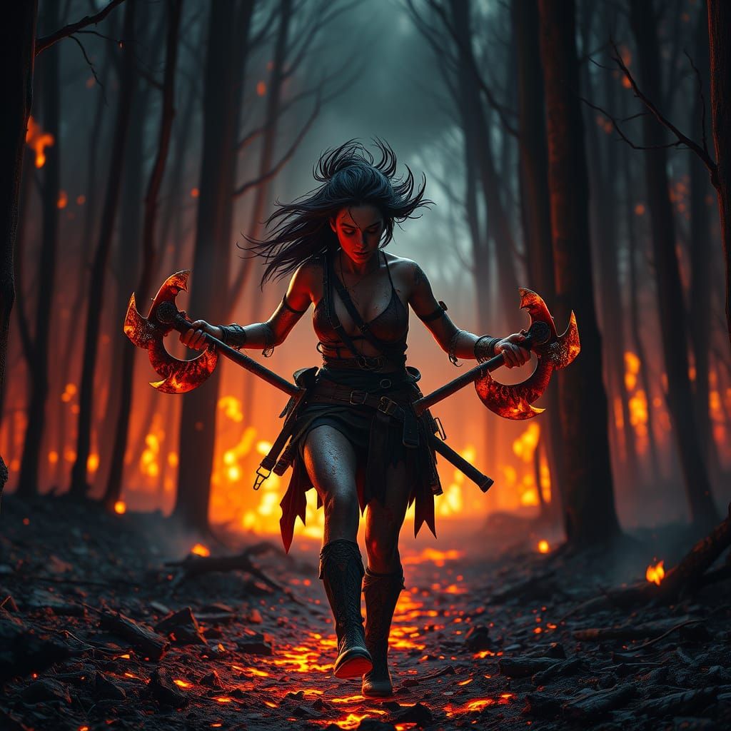 Epic Huntress in a Burning Forest