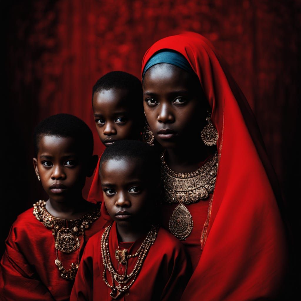 Black Madonna with Sons in Chiaroscuro Realism