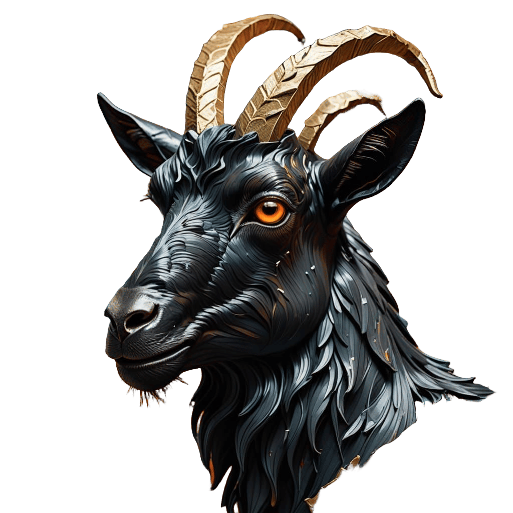 Abstract Black Goat Portrait in Swirling Woods