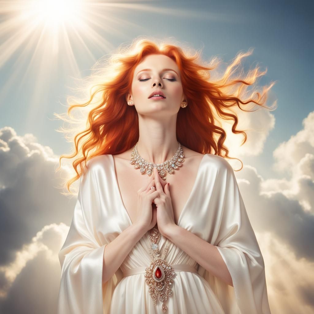Red-Haired Woman in Fine Robes with Divine Lighting